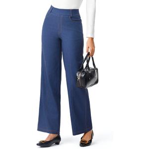 AFITNE Women's Wide Leg Jeans High Waist Pull On Jeans Trendy Loose Denim Pants with Stretchy Denim Like Material (Blue, XS)