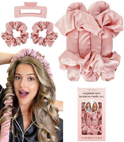 Heatless Curls Overnight Hair Curler to Sleep In Soft Large Jumbo Hair Rollers Flexi Rods for Long Hair Blowout Look Big Curl, No Heat Overnight Curls Satin Heatless Curling Rod Set with Claw Clip