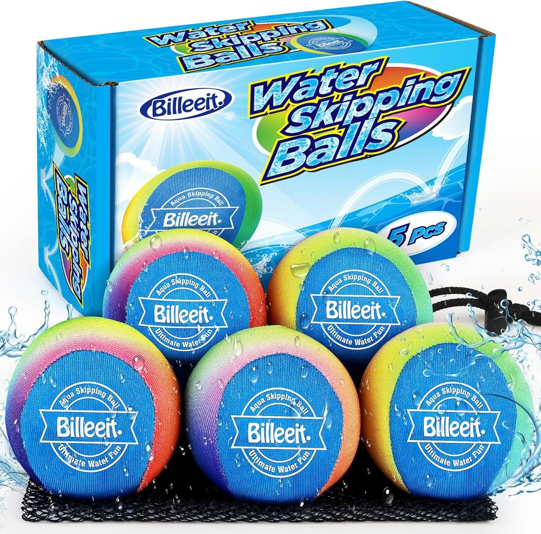 Billeeit 5Pcs Water Skipping Balls Set for Pool Play, Multi-Colored Splash Water Bouncing Balls, Fun Water Pool Beach Swim Toys & Games for Kids 3+ 4-8-12 and Adults