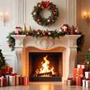 LYWYGG 94.4x70.8inch Christmas Fireplace Backdrop Christmas Backdrop for Photography Xmas Tree Party Background cp-706