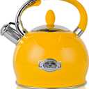 SUSTEAS Stove Top Whistling Tea Kettle - Food Grade Stainless Steel Teakettle Teapot with Cool Touch Ergonomic Handle, With 1 Silicone Pinch Mitt Included, 2.64 Quart,YELLOW