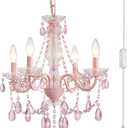 Plug in Crystal Pink Chandelier, Not acrylic Crystal,Mini 4 Lights for Girls Room,Pink Crystals Hanging Pendant Light with Clear Cord and On/Off, Chandelier for wedding, Kitchen, Dining,Foyer,Island