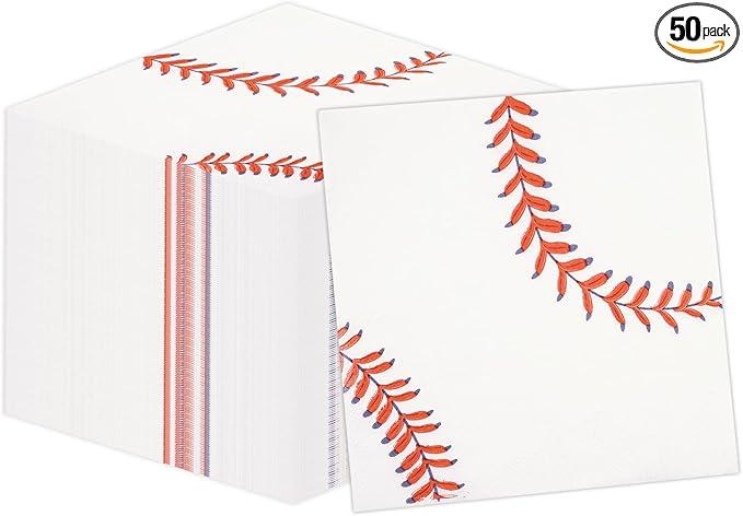50 Pieces Baseball Napkins Disposable Party Napkins 13 x 13 Inches,Baseball Paper Cocktail Napkins Birthday Supplies Decorations for Baby Shower Birthday Party, Pack Of 3