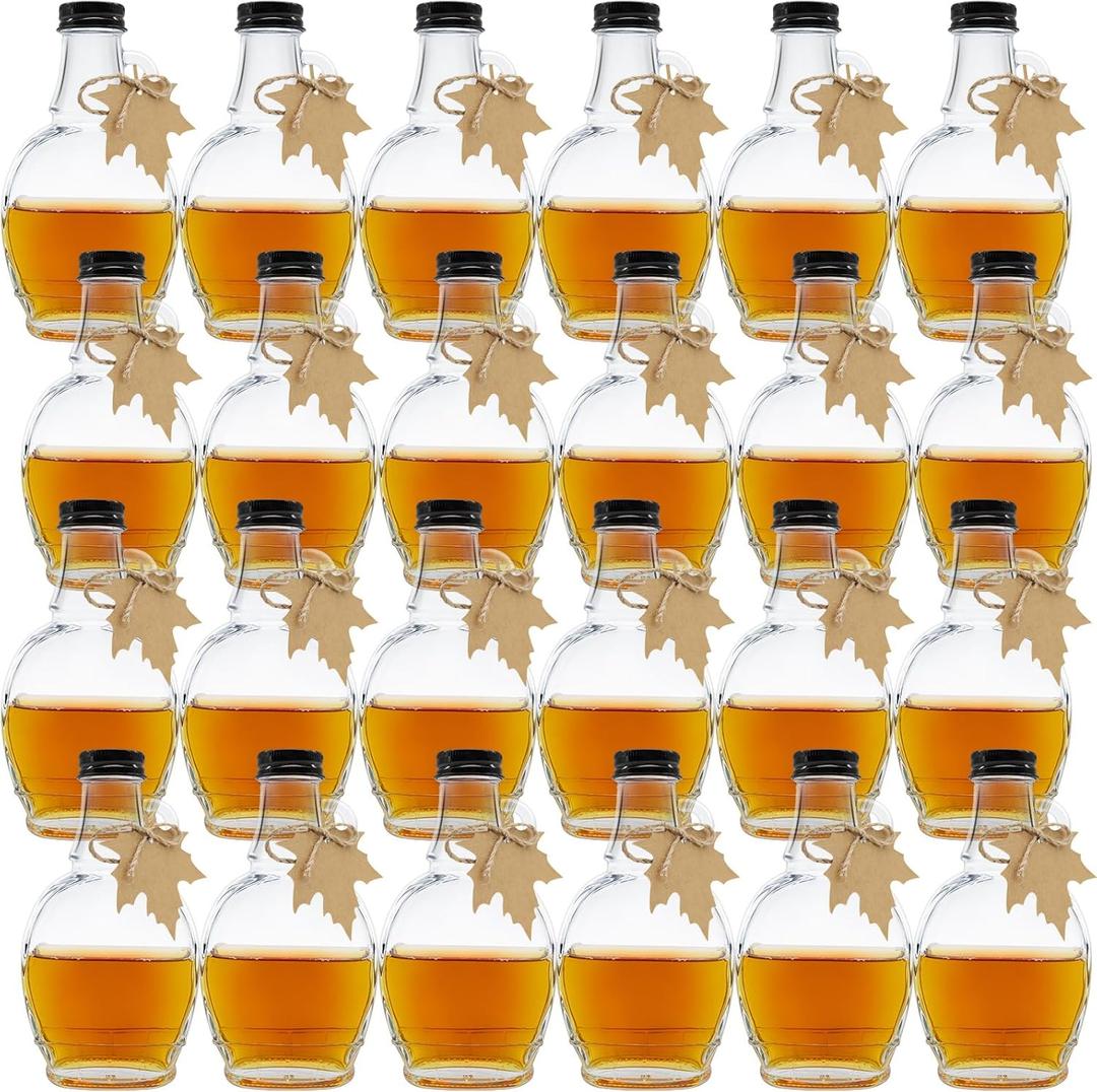 5 oz Glass Maple Syrup Bottles with Tags,Clear Glass Bottles with Aluminum Lids and Loop Handle, Maple Syrup Jars Storage for DIY Whiskey Sauce Vanilla Gifts (6)