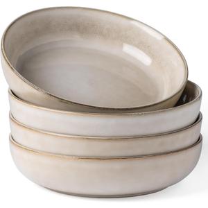 GBHOME 9'' Large Ceramic Pasta Bowls, 38oz Stoneware Pasta Serving Bowls Set of 4 for Kitchen, Wide Bowls for Fruit,Pasta,Salad,Oatmeal,Meal, Microwave Safe, Reactive Glaze-Cappuccino