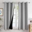 ChrisDowa 100% Blackout Curtains 63 inch Long for Bedroom with Black Liner, 2 Thick Layers Total Blackout Thermal Insulated Grommet Window Curtains 2 Panels Set (Light Grey, 38 x 63 Inch)