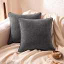 Amazon Basics Faux Linen Throw Pillow Covers with Hidden Zipper Closure, 18  18in, Dark Gray, Pack of 2