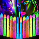 Handepo 24 Pcs Glow in the Black Light Face Paint Crayons Neon Face Body UV Light Paint Kit Fluorescent Halloween Masquerade Makeup for Adult Mardi Gras Parties(Rainbow Color)