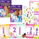 Disney Princess Flash Cards Set Toddler Kids - Bundle with 72 Math Flashcards Featuring Numbers for Pre-K Boys, Girls Plus Stickers, More | Disney Princess Learning Toys