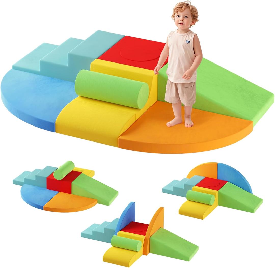 Large 8-Piece Foam Climbing Blocks for Toddlers, Soft Play Climbing Toys with Non-Slip Bottom, Baby Climbing Blocks Boost Motor Skills & Coordination,Indoor Play Gym Set for Climbing & Crawling