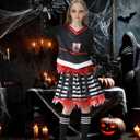 Cheerleader Costume for Girls Zombie Cheerleaders Outfit Kids Halloween Scary Bloody Dress Accessories Set (XS)