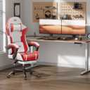 HLDIRECT High Back Gaming Chair, USB Massage Lumbar Support, White&Red, 21.7 inches x 20.9 inches x 51.2 inches