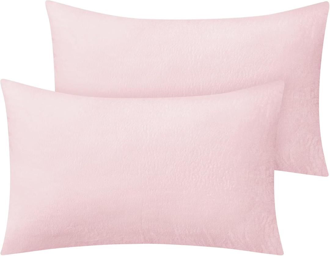 BEDELITE Flannel King Size Pillow Cases Set of 2, Super Soft Fleece Pillowcases with Zipper for Bedroom, Sofa, Couch, Luxury Cozy Fuzzy Velvet Pillow Shams for All Seasons(20x36 Inches, Pink)