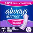 Always Discreet Adult Incontinence Pads for Women, Ultimate Extra Absorbency, Long Length, Postpartum Pads, 104 Count (4 Packs of 26)