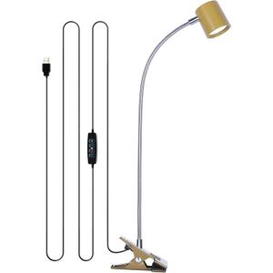 Dott Arts Desk Lamp,USB Clip On Light with 3 Color Modes,LED 10 Levels Brightness Reading Lamp, 360 Gooseneck Book Light,Eye-Care Reading Light for Home Office,Headboards Gold, DA-3.5W-01