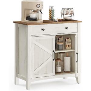 VASAGLE LIRY Collection - Buffet Cabinet, Coffee Bar Cabinet with a Drawer, Adjustable Shelf, Sideboard Storage with Cable Hole, Drawer Divider, Rustic White and Honey Brown UBBK341W01