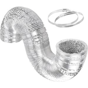 Simple Deluxe 14 Inch 25 Feet Ducting, Non-Insulated Flex Air Aluminum Foil Duct for Dryer Vent Hose, Heating, Cooling, Ventilation, Exhaust, 2 Clamps Included, Silver