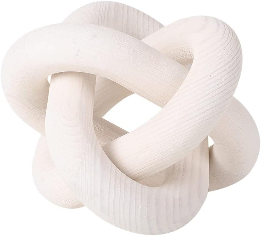 Wood Knot Chain Link Decor - 3 Link Boho Wooden Hand Carved Decorative Wooden Links Knots for Coffee Table Entryway Modern Farmhouse Shelf Decoration (White)