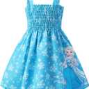 Disney Princess Frozen Elsa Minnie Stitch Toddler Girl Dress Bow Tie Straps Smocked Summer Outfit Birthday Party Clothes 2-9Y