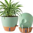 2 Pack 10 inch Plant Pots, Plastic Self Watering Planters with Drainage Holes, Deep Reservoir, Water Level Indicator, Modern Decorative Flower Pots for Indoor Outdoor Plants (Green, 10 inch)
