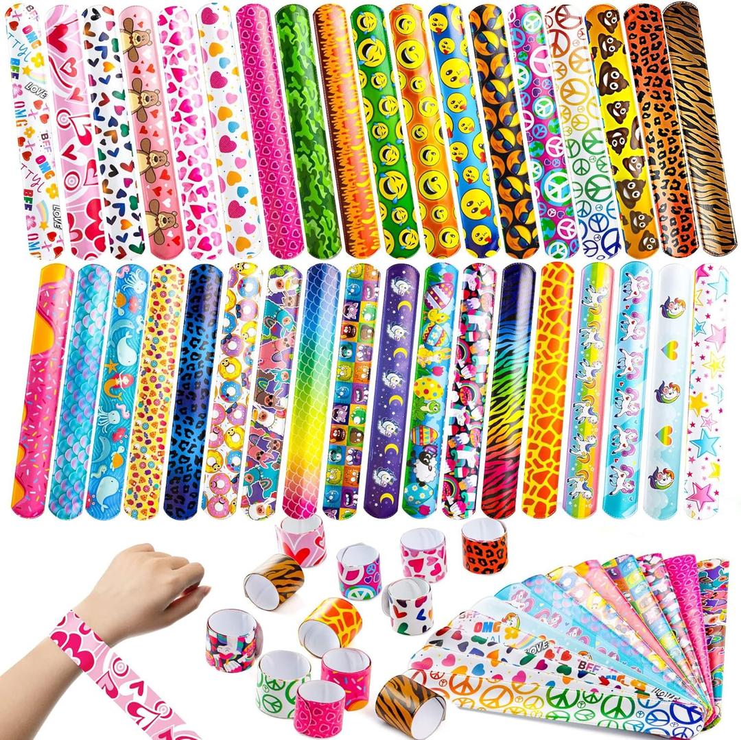 JOYIN 144 Pcs Slap Bracelets for Kids, Bulk Wristbands with Animals, Friendship, Heart, Party Favors, Classroom Prizes Birthday Exchanging Gifts,Goodies Bag Stuffers Fillers