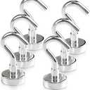 Magnetic Hooks 27 LBS (Pack of 6 Silver) - Heavy Duty Neodymium Hooks for Outdoor & Backyard Use - Strong Rare Earth Magnets for Cruise Cabins - Magnetic Hooks for Kitchen & Refrigerators