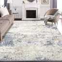 DMOYEST Area Rug Living Room Rugs - 8x10 Abstract Large Soft Indoor Washable Rug Neutral Modern Low Pile Carpet for Bedroom Dining Room Farmhouse Home Office - Beige Blue