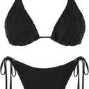 ZAFUL Bikini Sets for Women Halter Two Piece Swimsuit Ribbed High Cut Tie Side Thong Bathing Suit Sexy Padded Swimwear (Black, L)