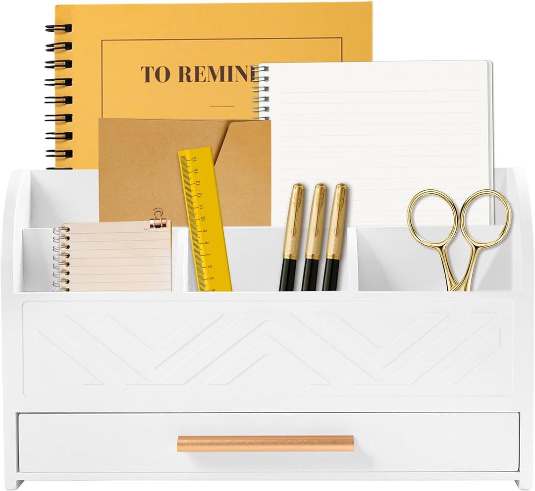 Mail Organizer Countertop Kitchen-White Mail Holder Countertop Drawers Wood Desk Drawer Tabletop Storage Organization Pen Holder Letter Sorter Makeup Organizer for School Home Office Supplies