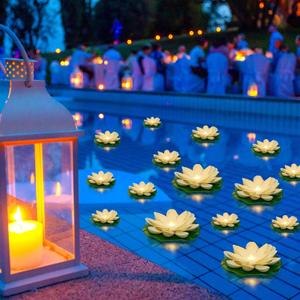 Liliful 24 Pcs Pool Floating Lights, Artificial Flowers Lifelike Lotus with LED, Battery Operated Lily Pads Water Lantern for Decor(3.94 Inch, 5.91 Inch,White)