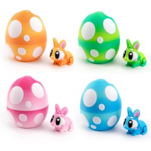 4PCS Easter Eggs Set with Bunny Inside, 3D Printed Poseable Rabbit Fidget Toys, Easter Basket Stuffers for Kids Egg Hunt Party Favors