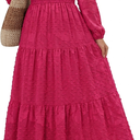MEROKEETY Spring Summer Midi Dresses for Women 2026 Fall Casual Vacation Long Sleeve V Neck Tiered Cotton Maxi Dress Pockets (Medium, Pink)