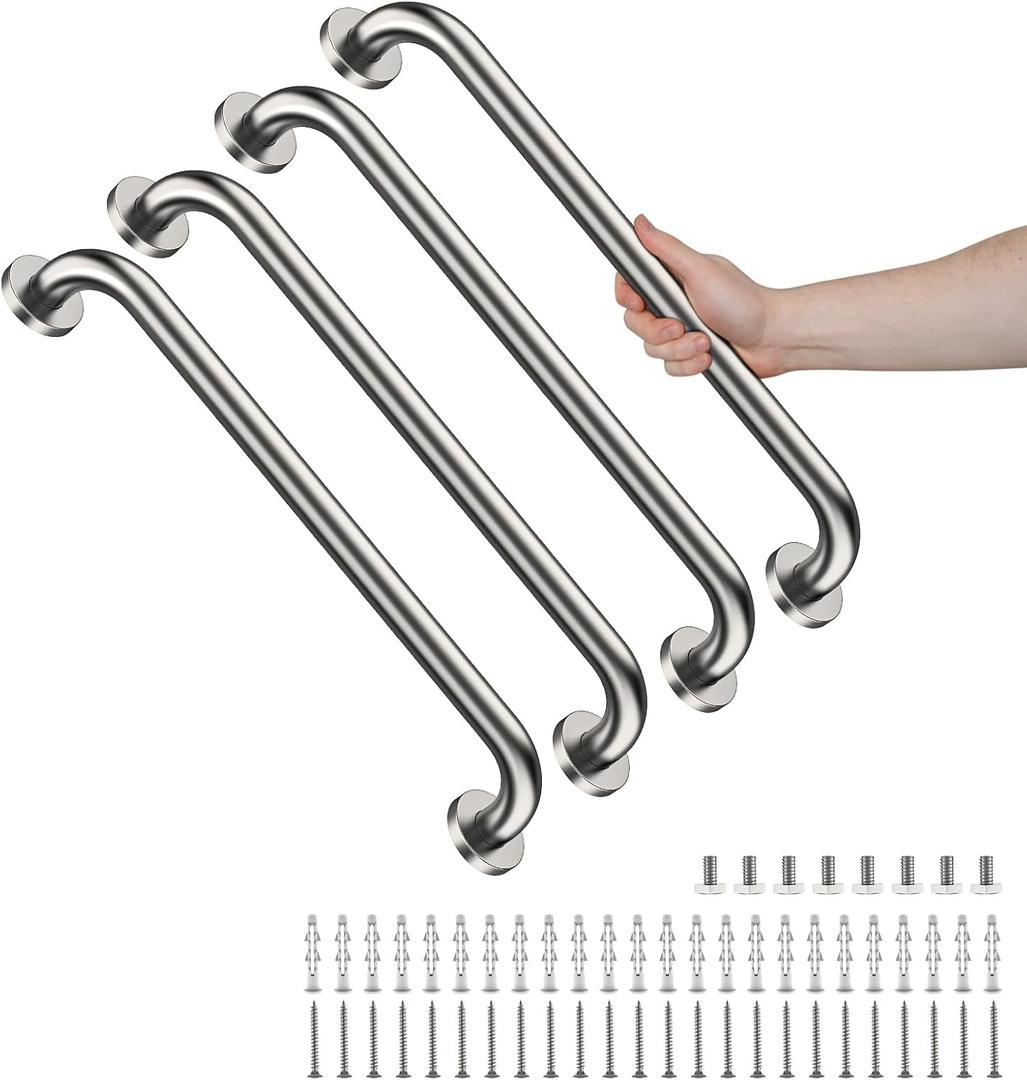 4 Pack 24 Inch Shower Grab Bars, YuanDe Brushed Nickel Stainless Steel Bathroom Wall Grab Bar Handle, Shower Balance Bar, Safety Hand Rail Support, Handicap Elderly Senior Bath Grab Handle(1.25" Tube)