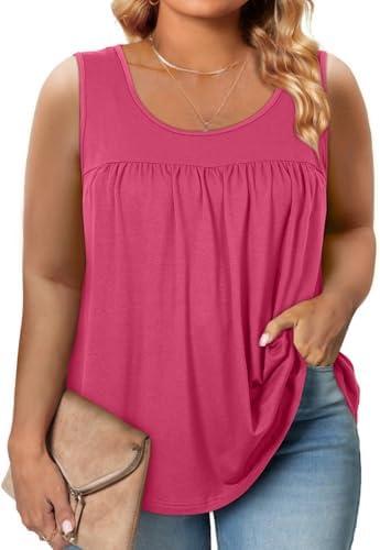 Eytino Plus Size Tank Tops for Women Sleeveless Crew Neck Summer Casual Loose Tee Shirts, Size 2X