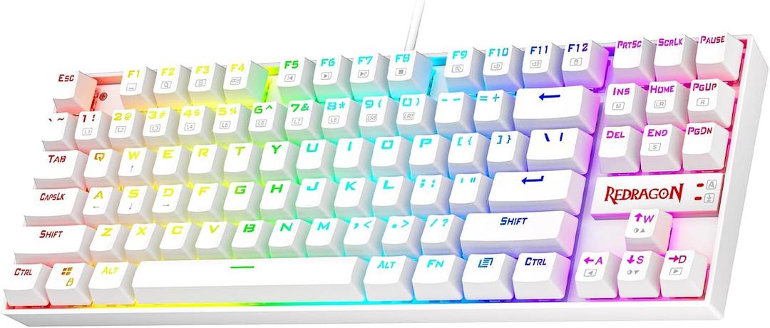 Redragon K552 Mechanical Gaming Keyboard, 87-Key Compact, LED Gaming Keyboard with Red Switches, Anti-Ghosting, Metal Frame for PC Gaming & Typing, Beginner-Friendly (White)