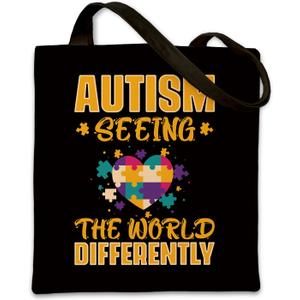 Black Canvas Tote Bag, Reusable Cloth Bags Handbag for Work Beach Travel, Present Bags for Women (Autism)