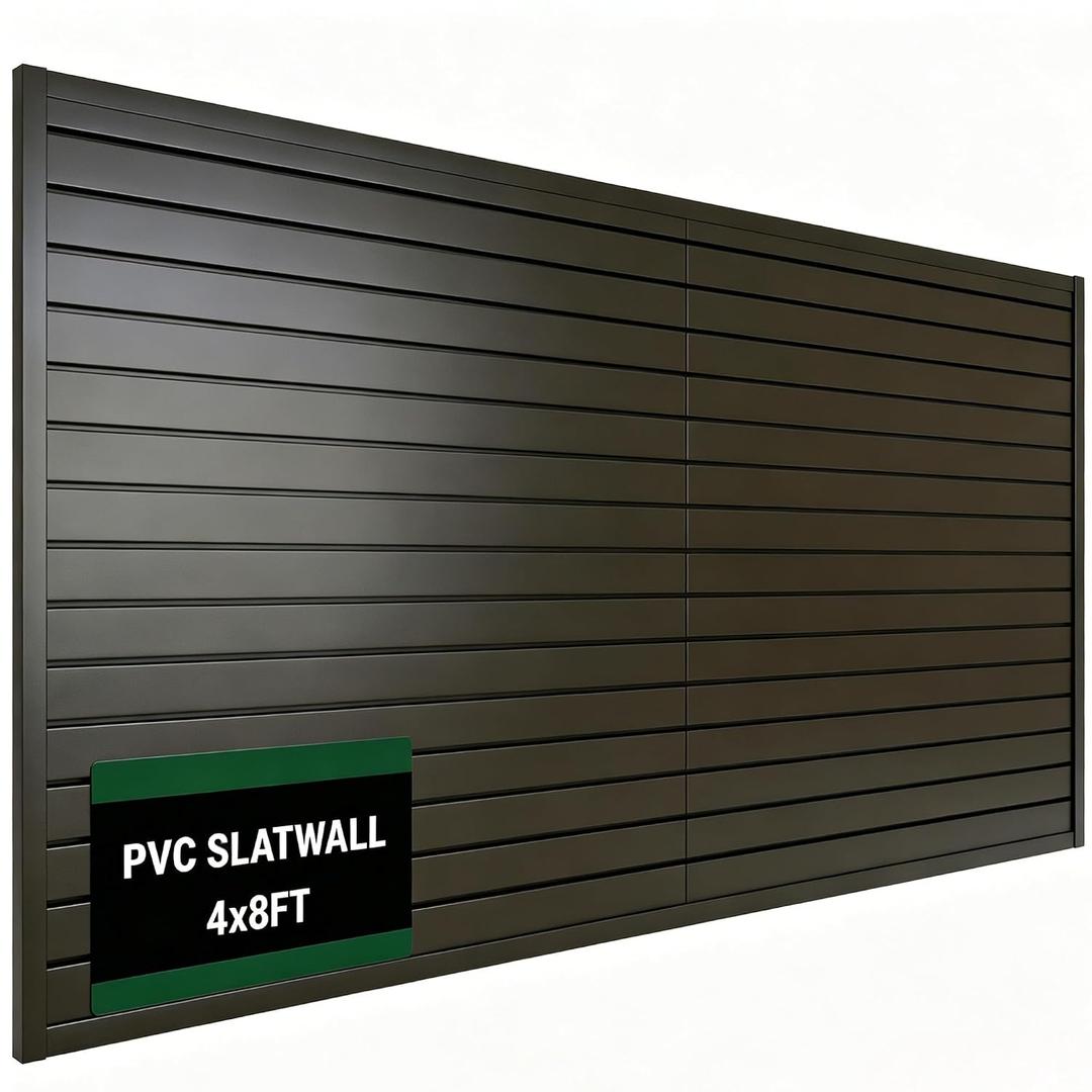 Slat Wall Paneling 4x8 ft Garage Organizer Storage Systems, Heavy Duty PVC Slatwall Panels for Garage Organizer Product, PVC Wall Mounted Tool Storage Slate Board for Home and Workshop (Black)