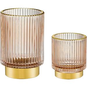 Makeup Brush Holder Organizer,Toothbrush Holders,Desk Pen Pencil Holder,Multifunctional Vintage Glass Brush Cup(A3-21-US) (Small+Large, Pink)