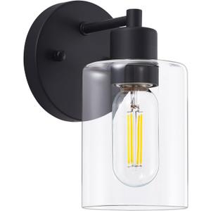 Black Wall Sconce,Wall Light Fixtures, Modern Bathroom Light Fixture with Clear Glass Shade and Moisture and Rust Prevention,Hallway Wall Lamp Mount Light Fixtures for Wall(1PACK)