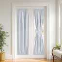 PONY DANCE French Door Curtain for Front Glass Patio Door, 100% Blackout Dual Rod Pocket Privacy Kitchen Curtains, Room Darkening Window Covering with Tieback, W25 x L66, Greyish White, 1 Panel
