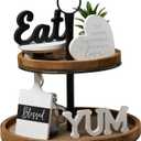 GENMOUS Farmhouse Kitchen Tiered Tray Decor Items Mini Set, Rustic Black and White Kitchen Counter Decor, Two Tiered Tray Kitchen Decor Set for Home Kitchen Dining Room Table Decoration