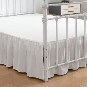 Bed Skirt Queen Size Ruffled Bed Skirt with Split Corners, 18 Inch Drop Dust Ruffle Bed Skirt with Platform, Ivory, Queen Size