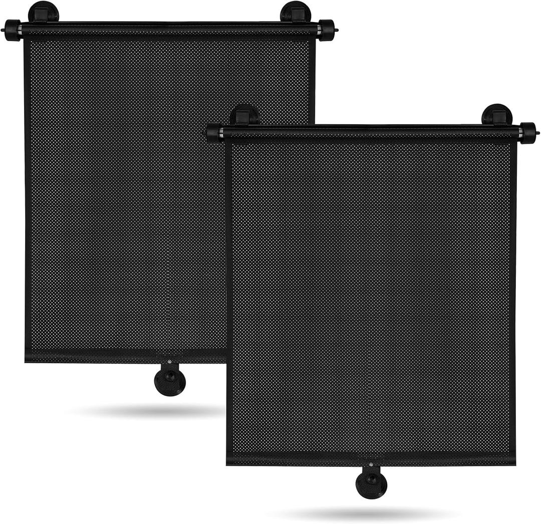 2 Pack Car Side Window Sun Shade - Retractable Car Roller Sunshadewith Reinforced Suction Cups, Drop Down UV Interior Sunshade, Stroller Window Sunshade (15" x 17")