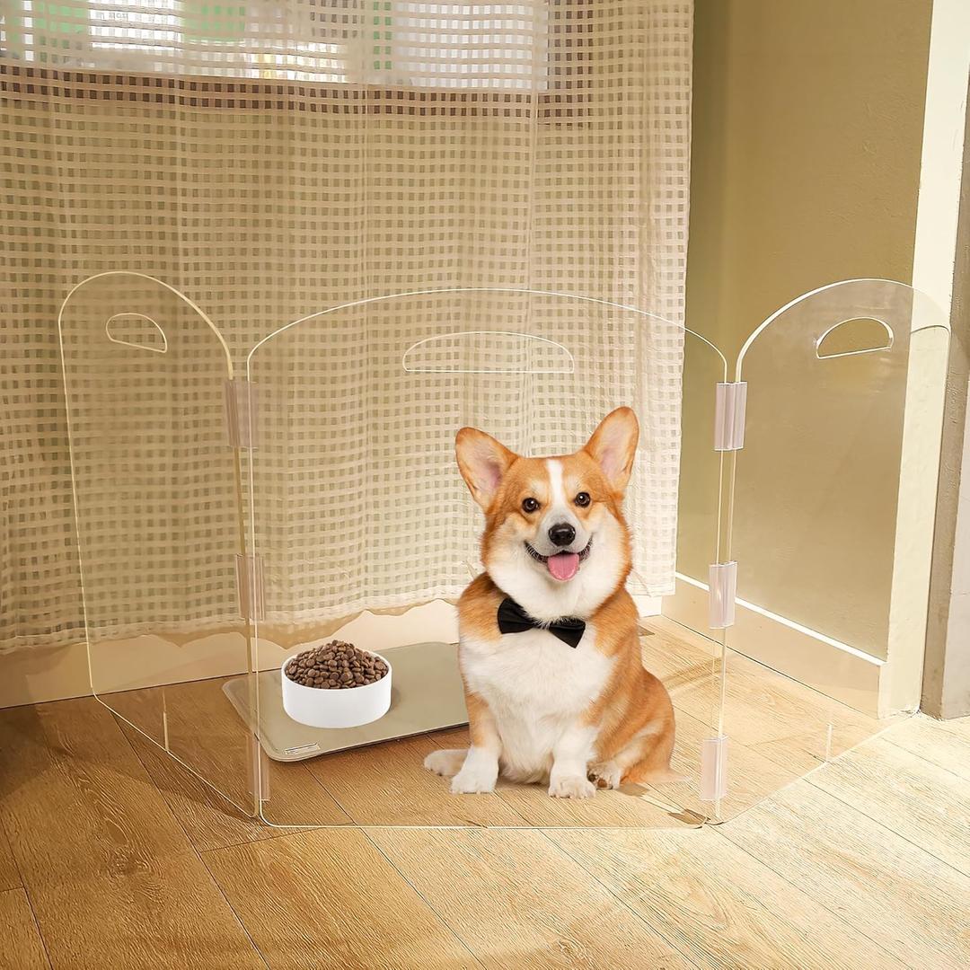 Dog Gate, Clear Acrylic Pet Gate for Dogs, Free Standing Pet Gates for Doorways, Folding Freestanding Puppy Doggy Cat Fence Inside, Dog Barriers for Home 3 Panel