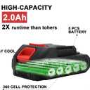 21v Lithium Battery - 2.0 Ah Battery with Charger Adapter Led Indicator Compatible with Leaf Blower and Cordless Tiller