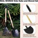Kids Garden Tool Set, 2-Piece Rake and Shovel with Wooden Handles, 28 Inch Long, Black Metal Gardening Tools for Boys and Girls Digging Sand, Outdoor Toy Gifts for Sandbox