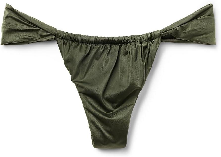 CALZEDONIA Woman's String Brazilian Swimsuit Bottom Shiny Satin (Large, Green - Dark Green)