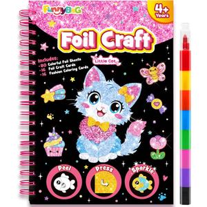 FUNNYB&G Foil Art Craft Kit for Kids, Sparkly Birthday Gift Toy for Girls | No Mess, Kids Ages 4-10 Create Sparkling Artwork, A Creative Gift for Birthdays, Holidays, Travel Activities,Screen-Free Fun