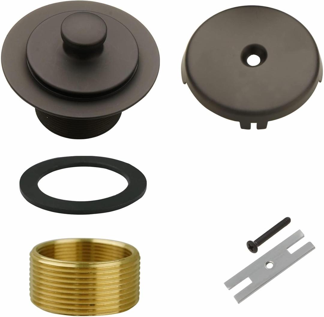 Bronze Tub Drain and Overflow Kit with Single Hole Overflow Faceplate,Welsan Universal Lift & Turn Bathtub Drain Kit with Fine/Coarse Thread Conversion Twist Trim Kit Assembly-Oil Rubber Bronze
