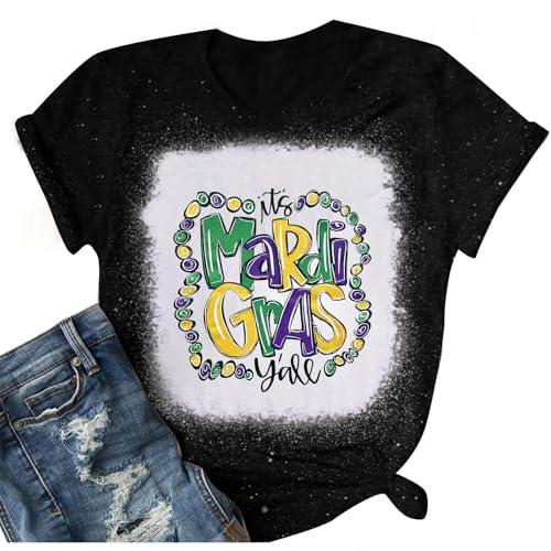 Mardi Gras Shirt for Women It's Mardi Gras Yall Shirt Carnival T-Shirt Graphic Short Sleeves Tee Tops Black M